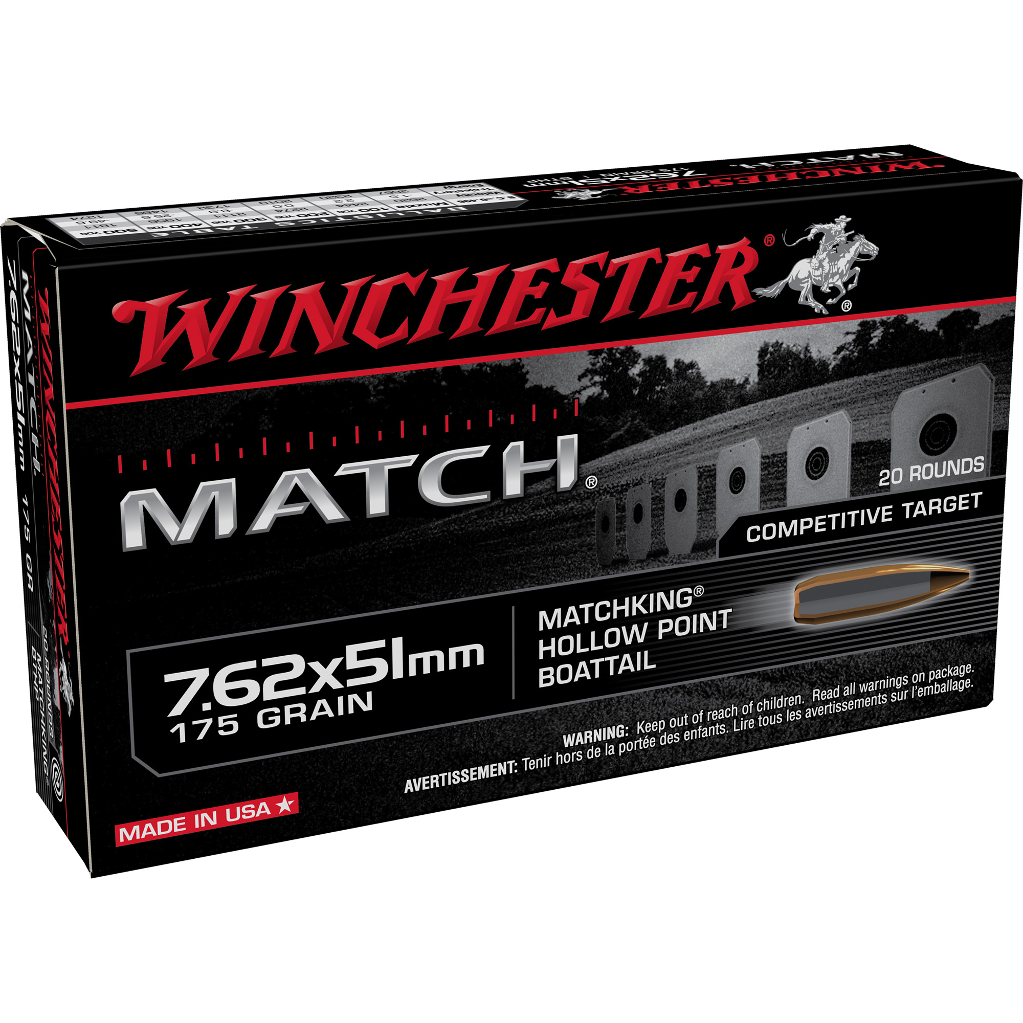 Winchester Match 7.62×51 175 Grain 20/500 bulk ammo product image