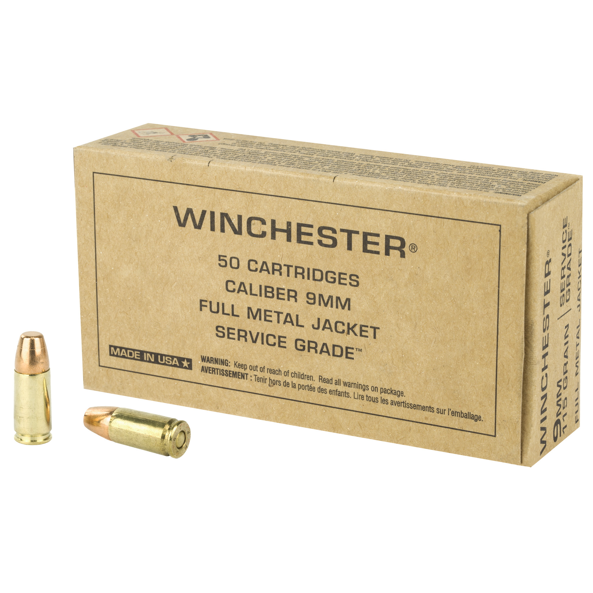 Winchester Service Grade 9mm 115 Grain 50/500 bulk ammo product image