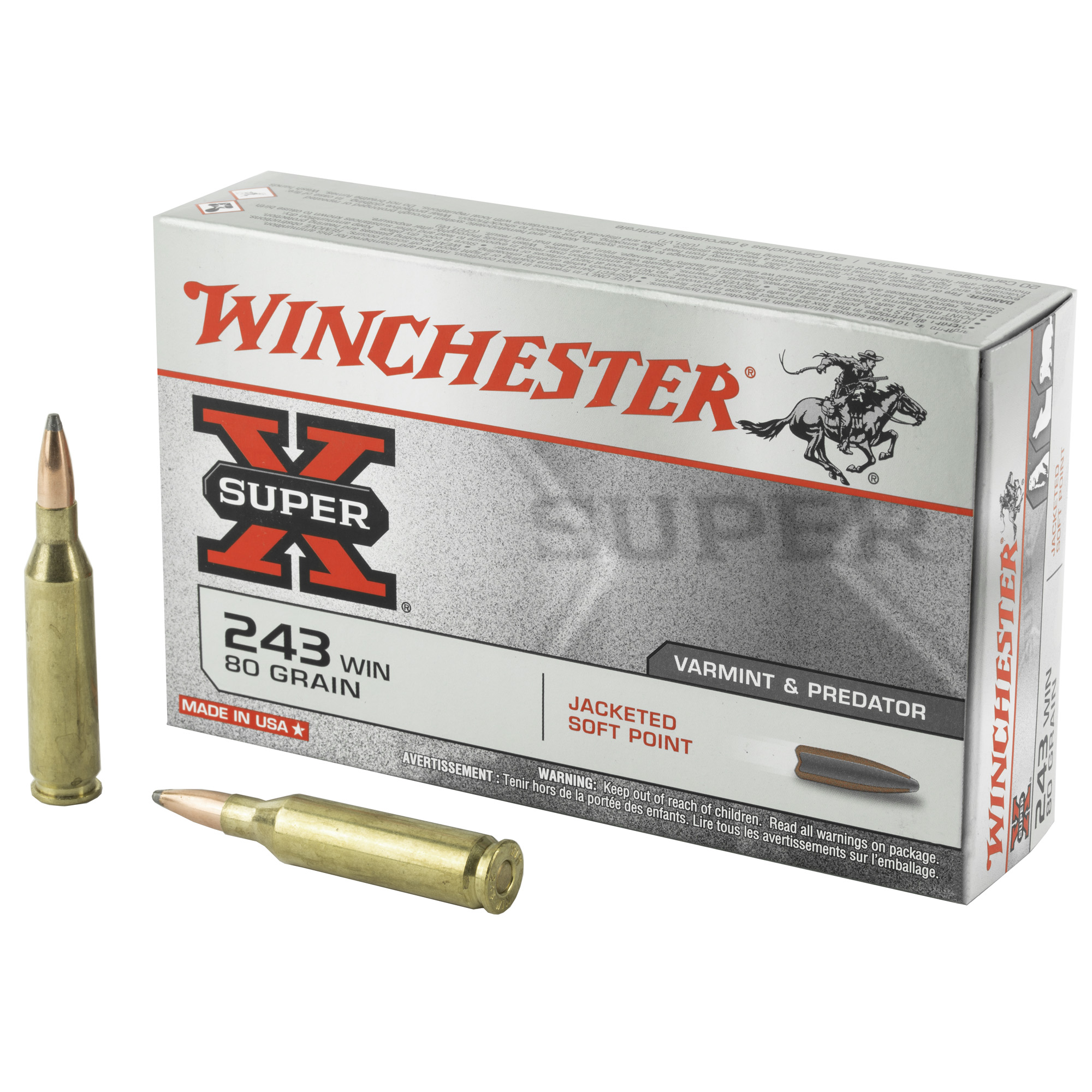 Winchester Sprx 243win 80 Grain JSP 20/200 bulk ammo product image