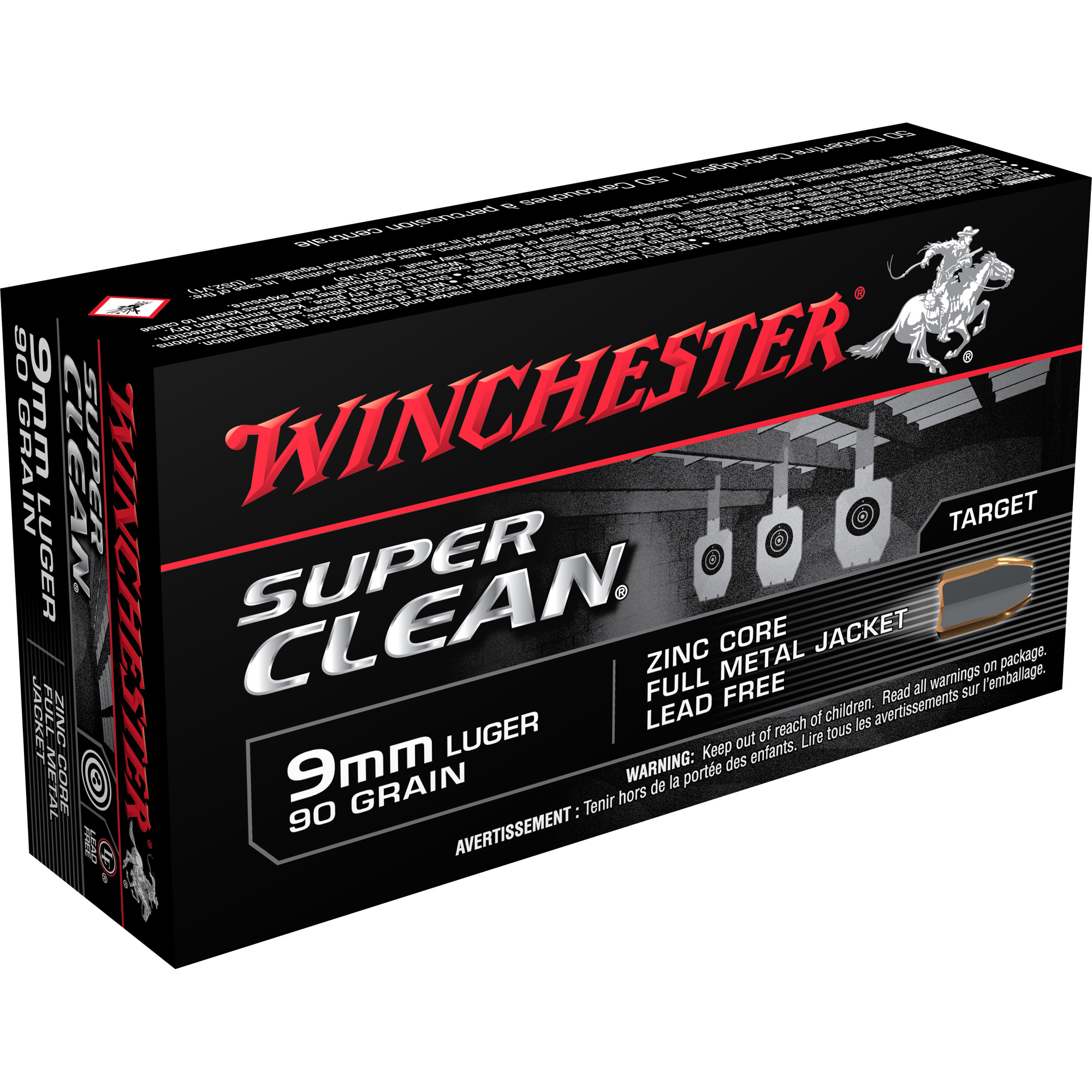 Winchester Super Clean 9mm 90 Grain FMJ 50/500 bulk ammo product image