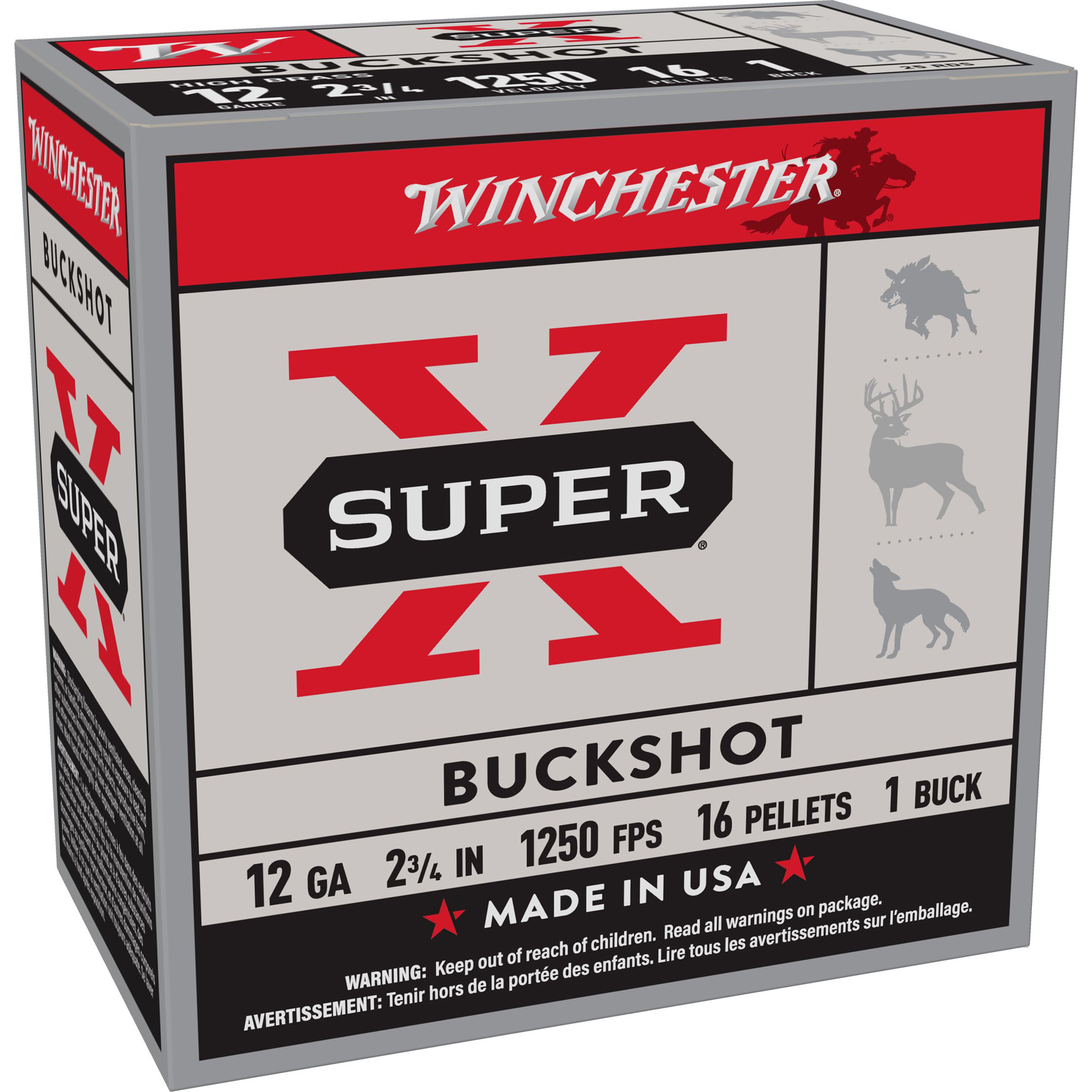 Winchester Superx 12 Gauge 2.75″ Buckshot 25/250 bulk ammo product image