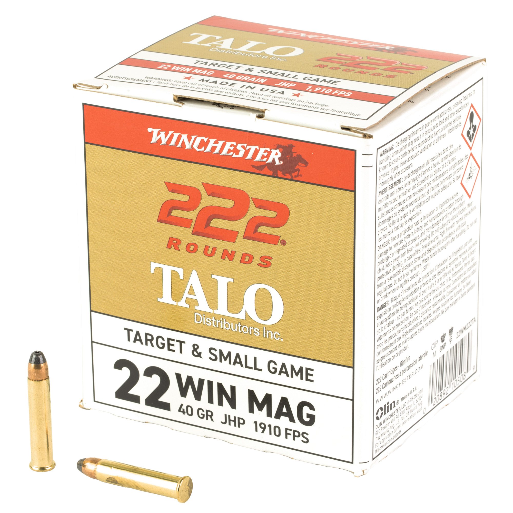 Winchester Talo 22 WMR 40 Grain JHP 222/2220 bulk ammo product image