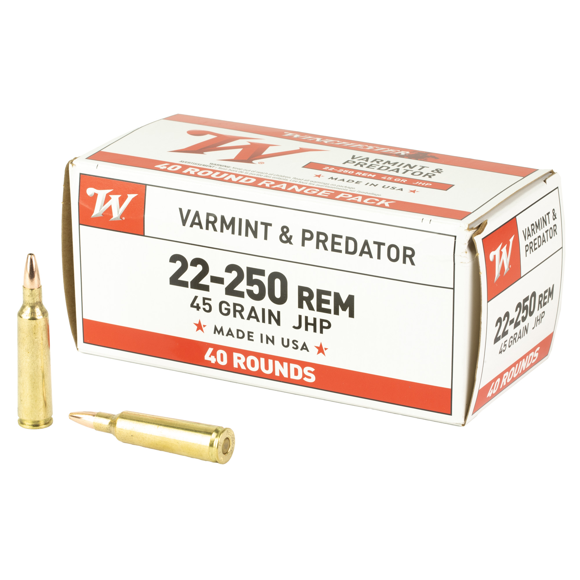 Winchester Usa 22-250 Rem 45 Grain JHP 40/400 bulk ammo product image