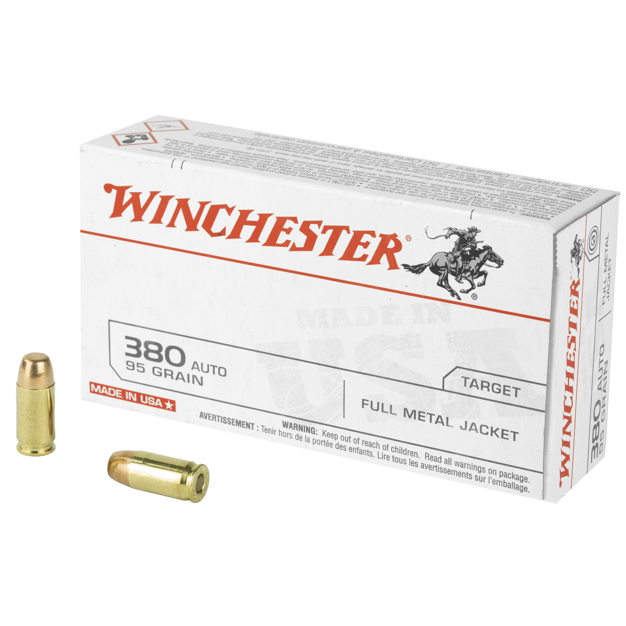 Winchester Usa 380 ACP 95 Grain FMJ 50/500 bulk ammo product image