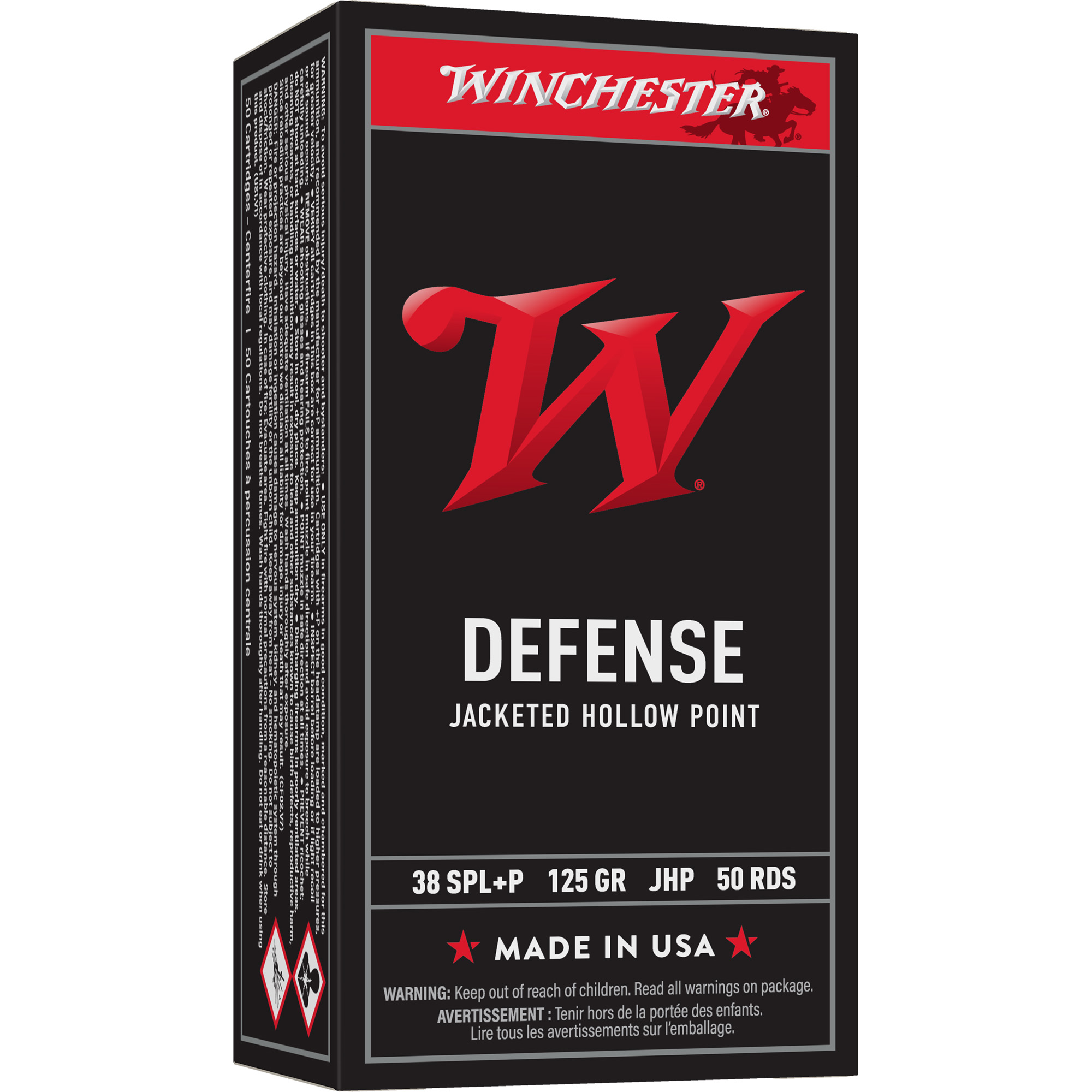 Winchester Usa 38spl+p 125 Grain JHP 50/500 bulk ammo product image