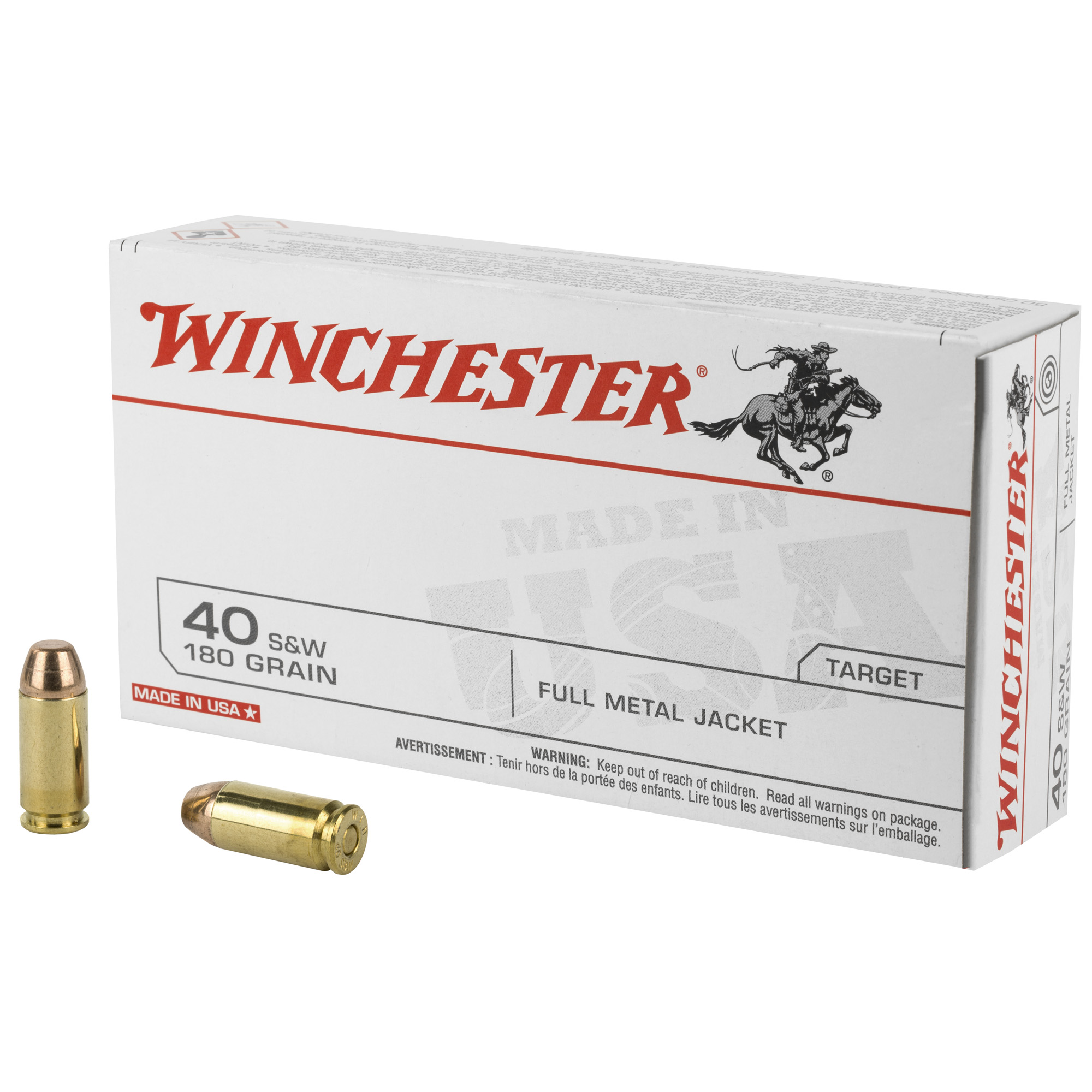 Winchester Usa 40sw 180 Grain FMJ 50/500 bulk ammo product image