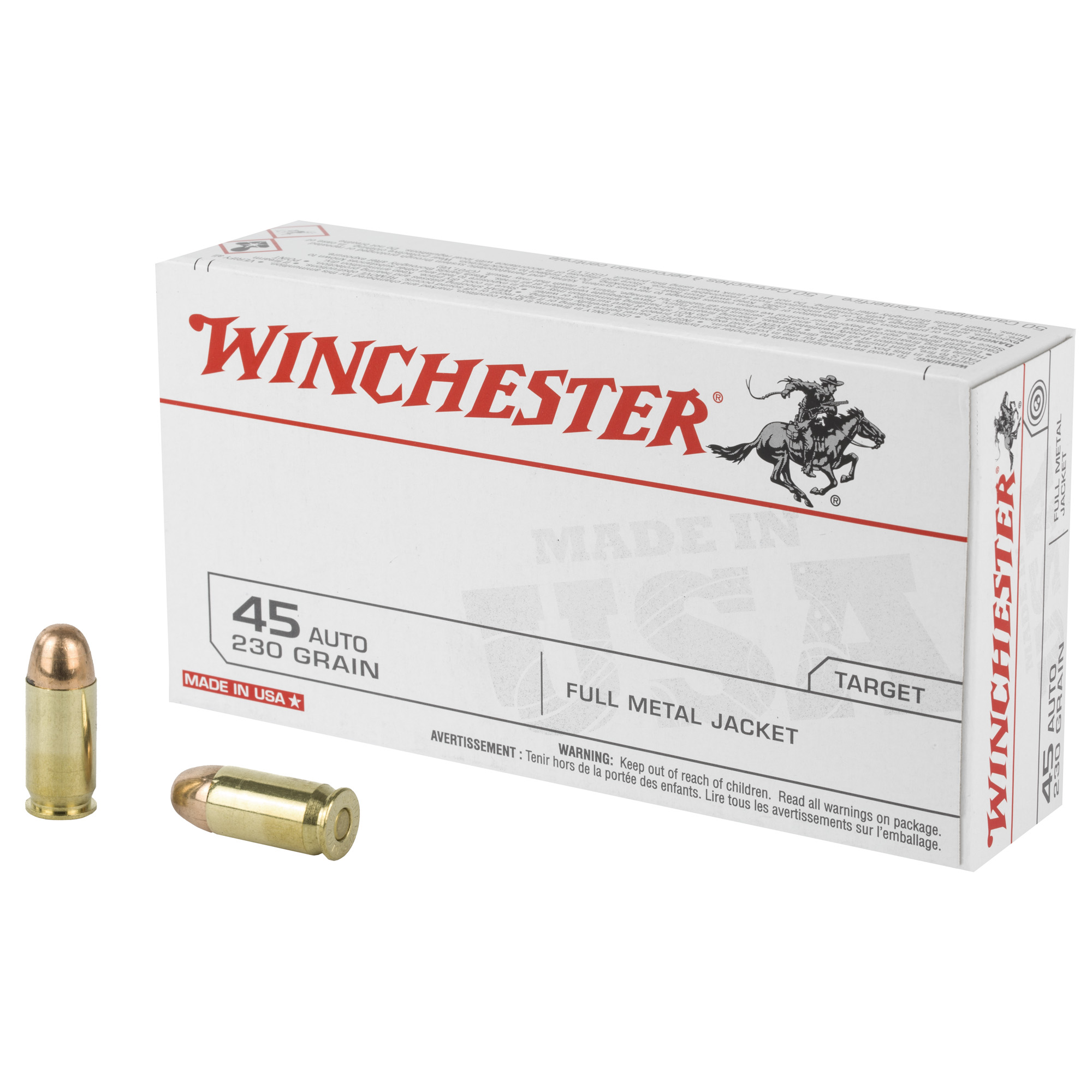 Winchester Usa 45 ACP 230 Grain FMJ 50/500 bulk ammo product image