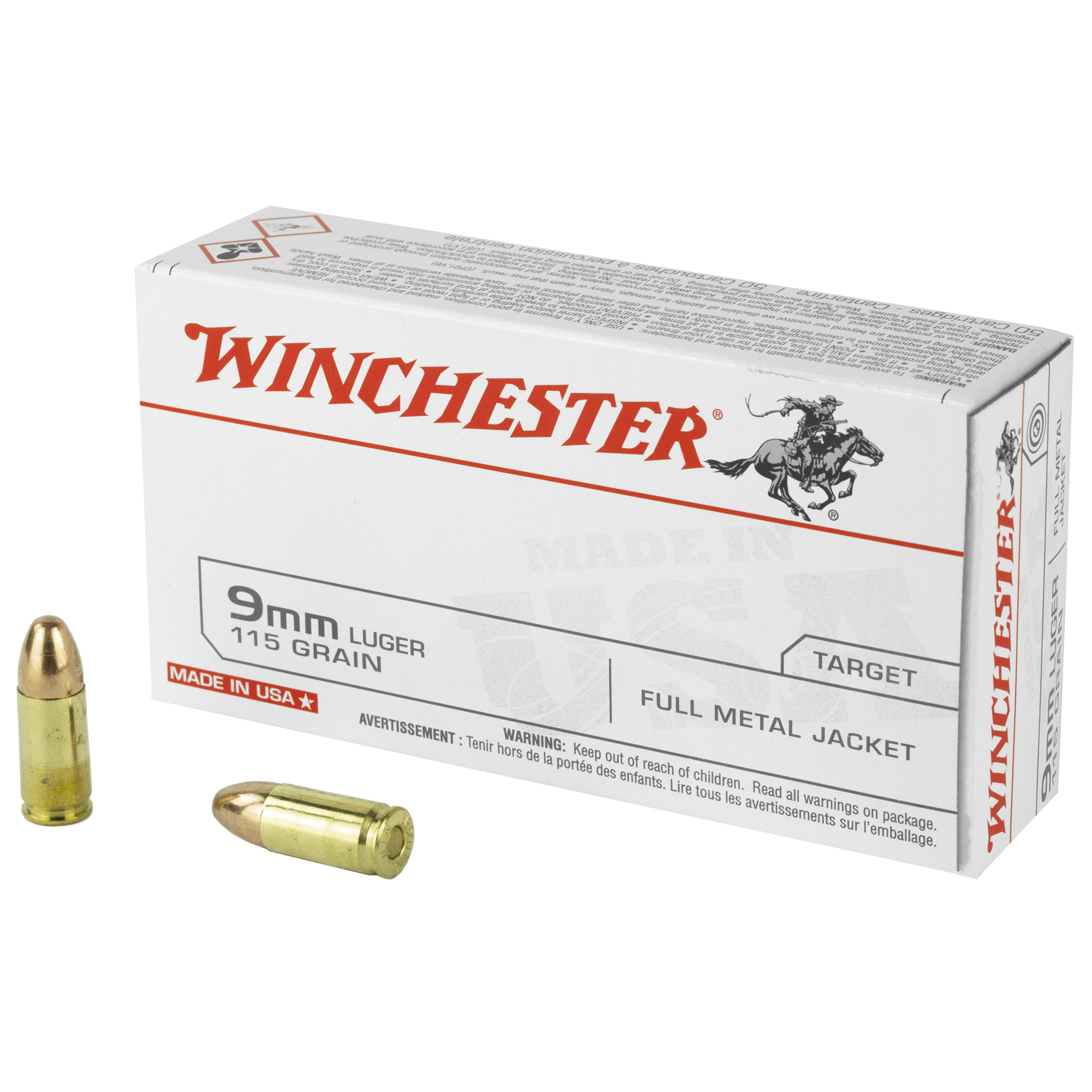 Winchester Usa 9mm 115 Grain FMJ 50/500 bulk ammo product image