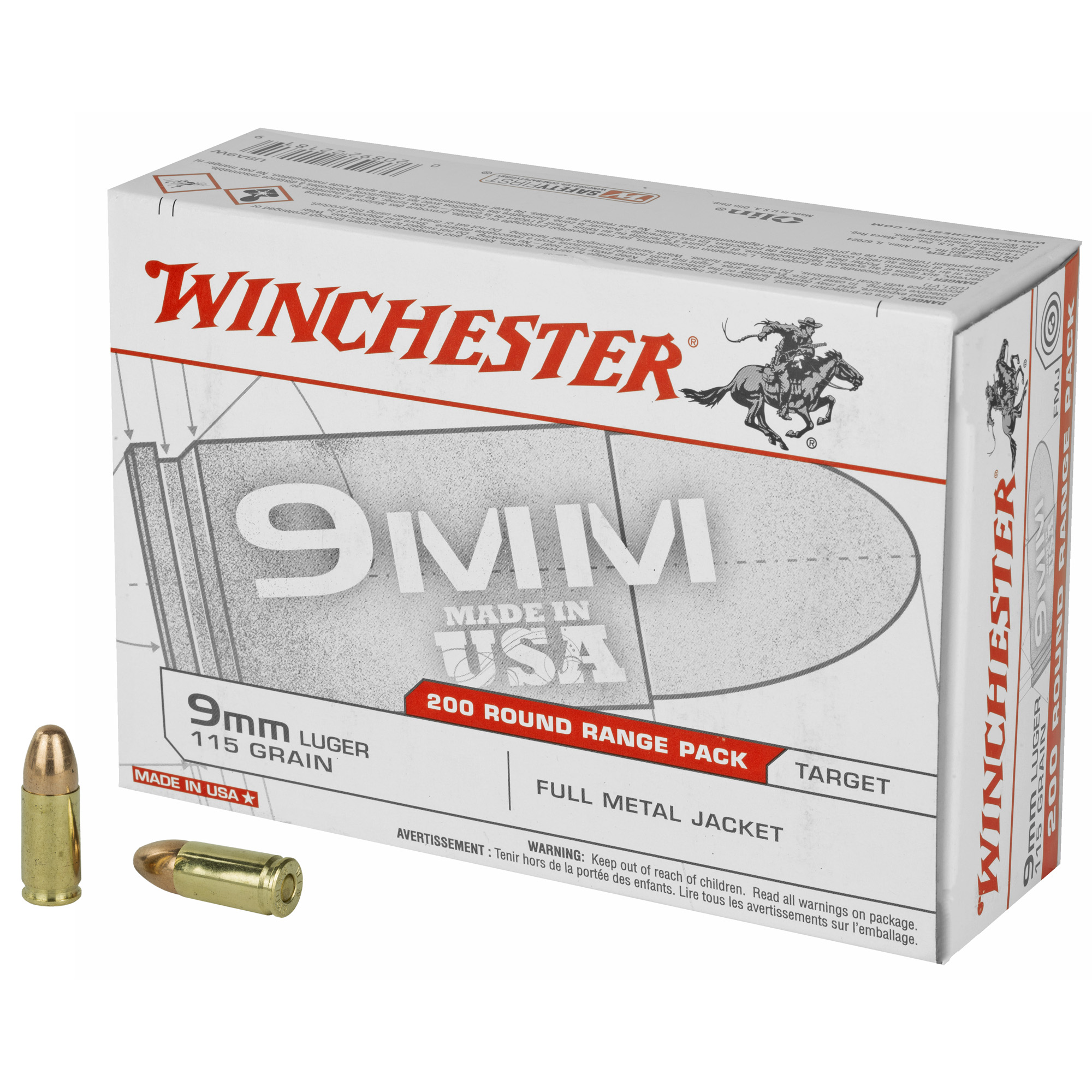 Winchester Usa 9mm 115 Grain FMJ 200/1000 bulk ammo product image