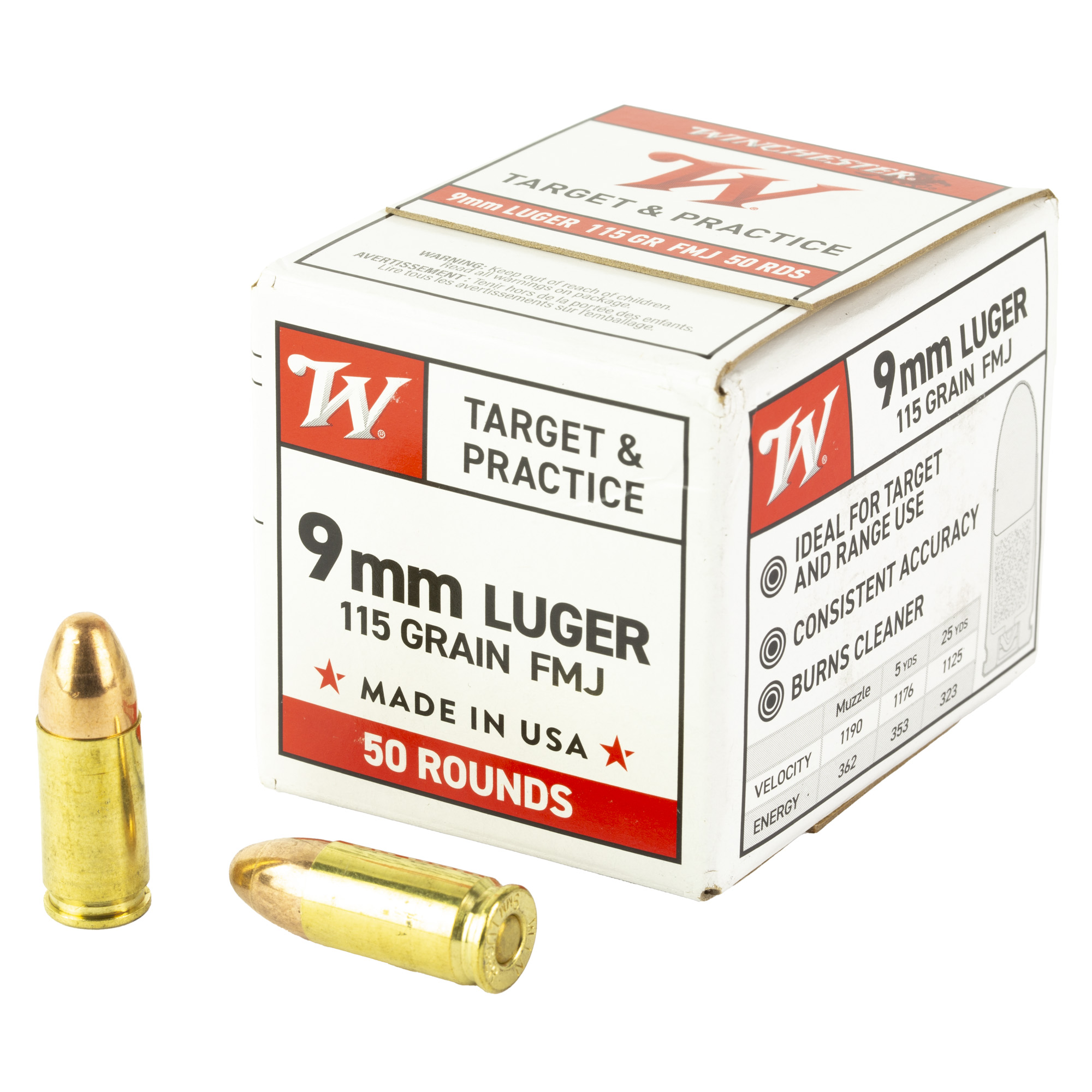 Winchester Usa 9mm Luger 115 Grain FMJ 50/1000 bulk ammo product image