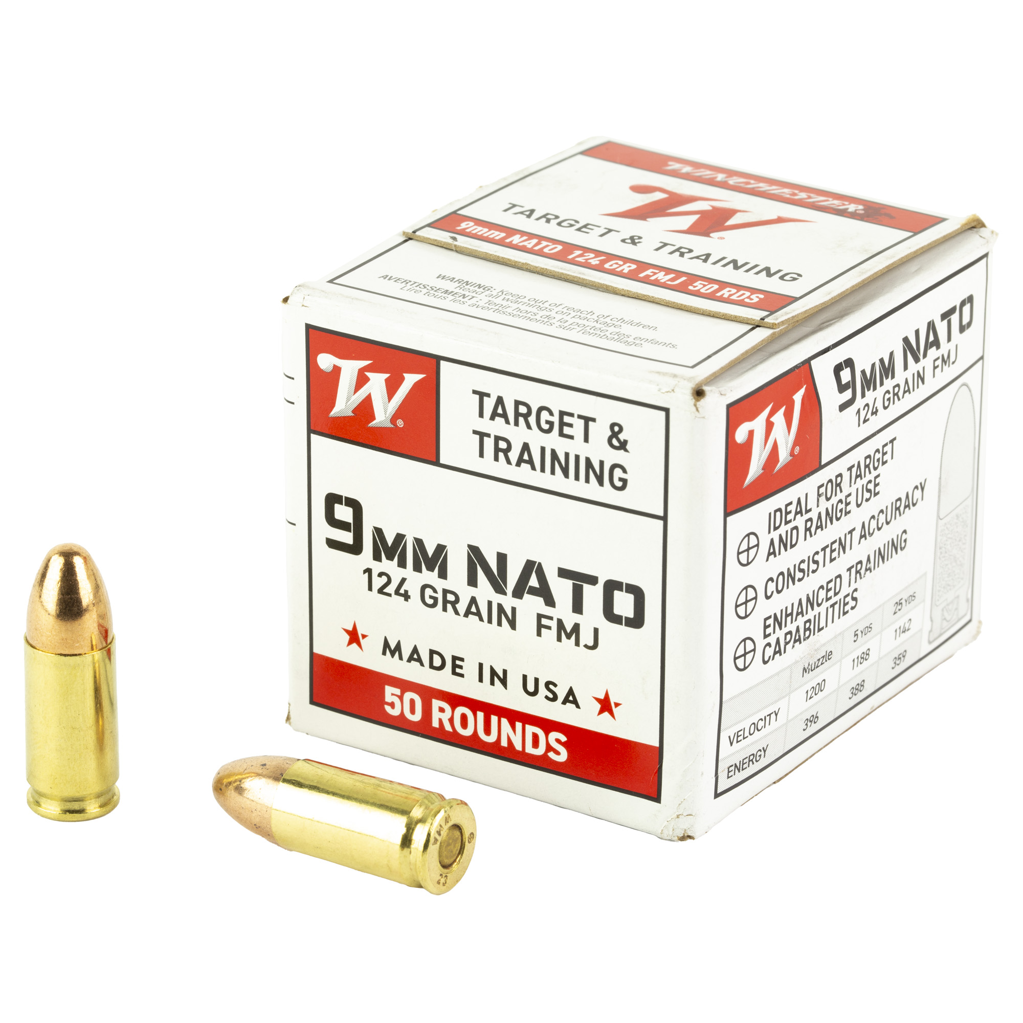 Winchester Usa 9mm NATO 124 Grain FMJ 50/1000 bulk ammo product image