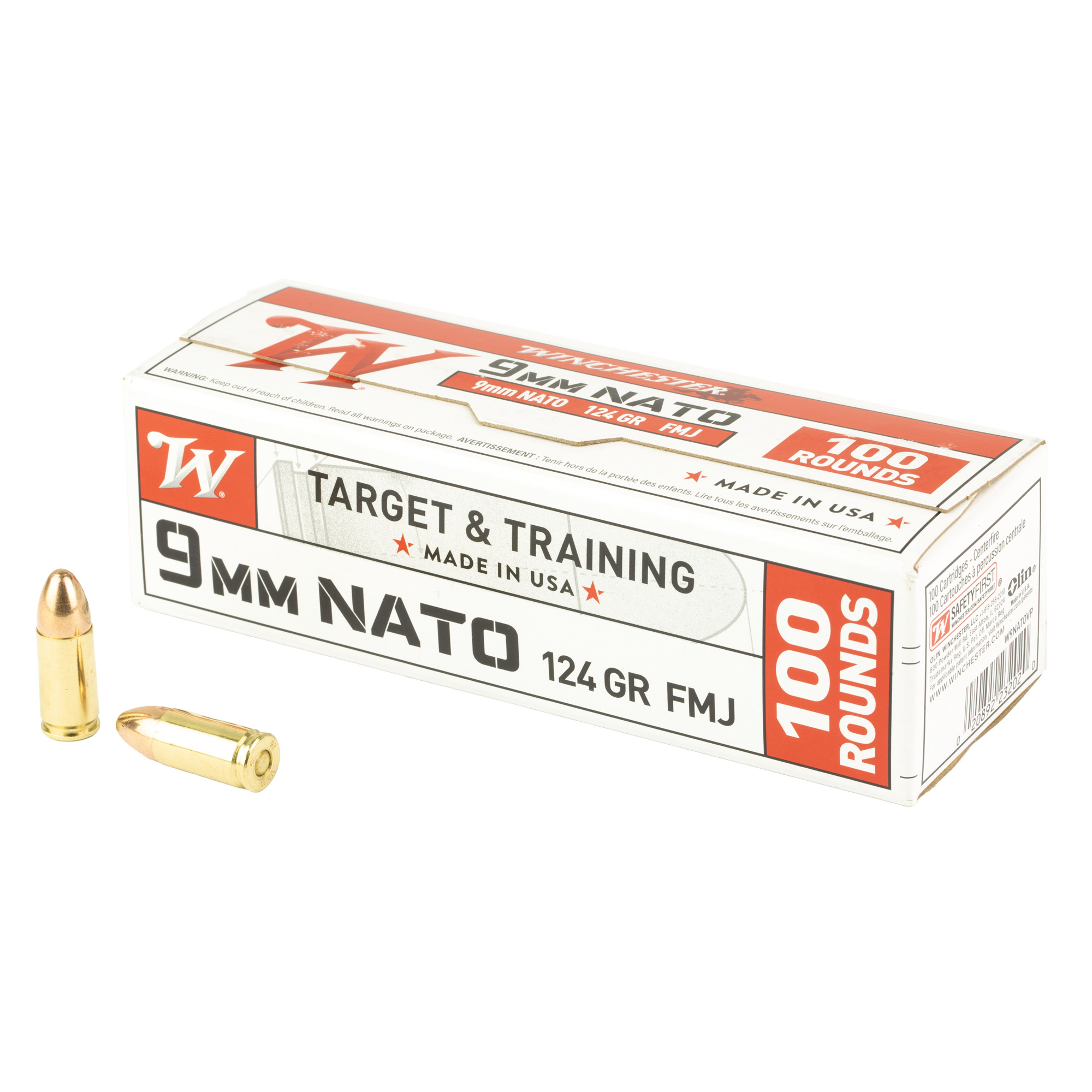 Winchester Usa 9mm NATO 124 Grain FMJ 100/1000 bulk ammo product image