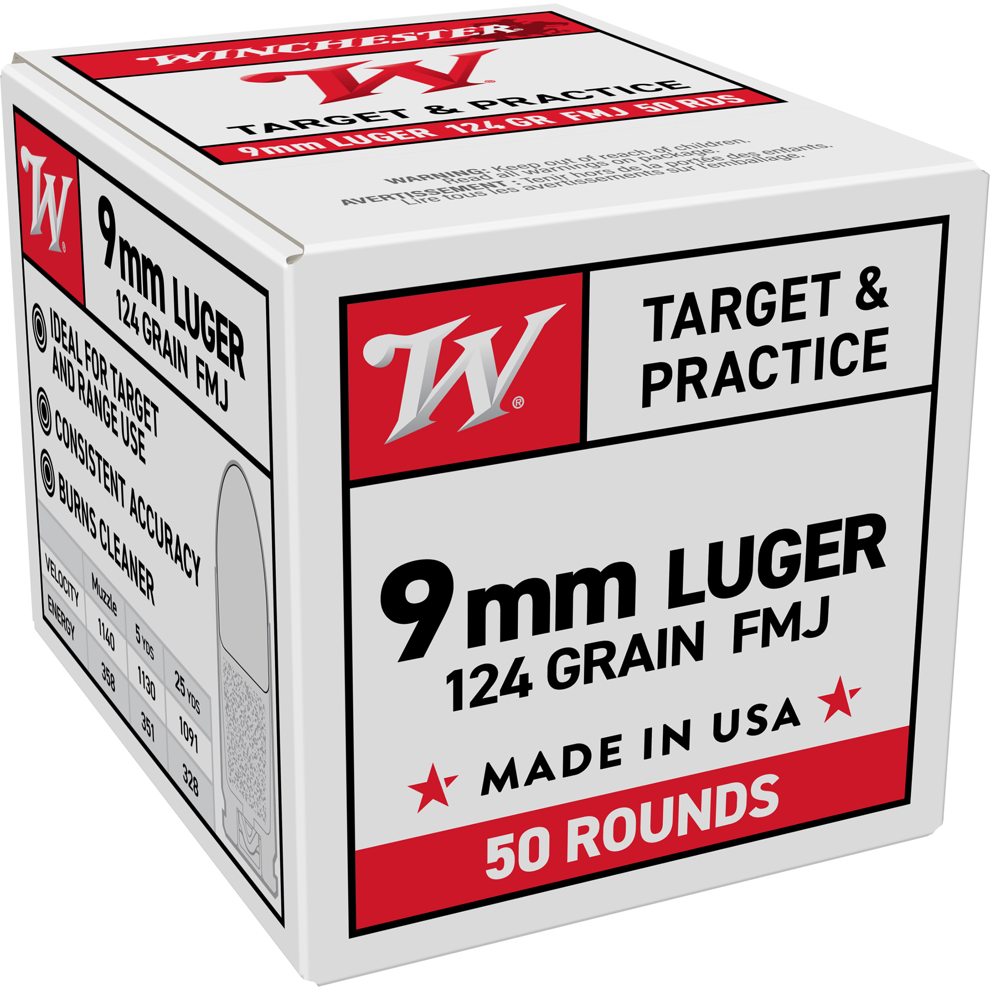 Winchester Usa Wb 9mm 124 Grain FMJ 50/1000 bulk ammo product image