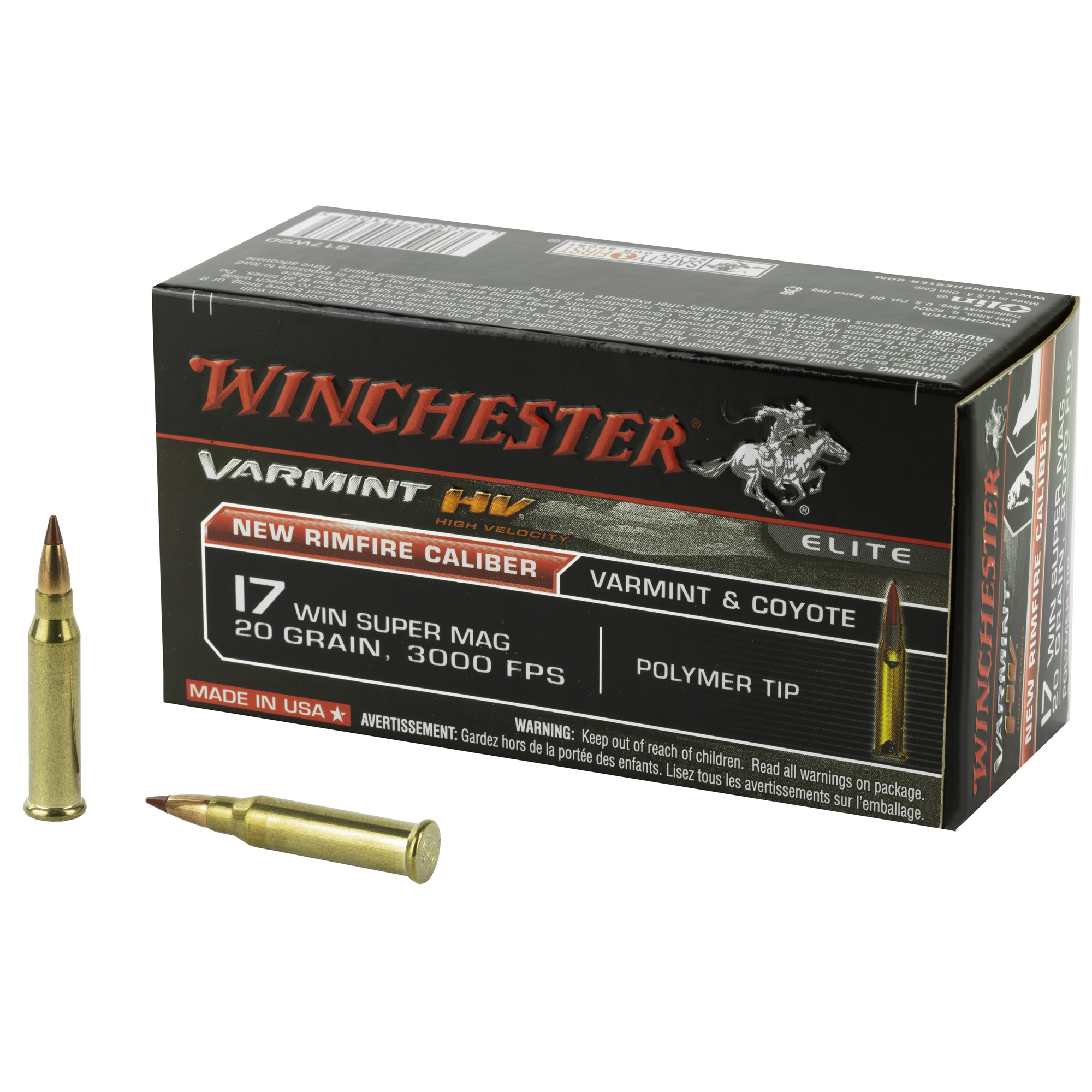 Winchester Varmint HV 17wsm 20 Grain Pt 50/500 bulk ammo product image