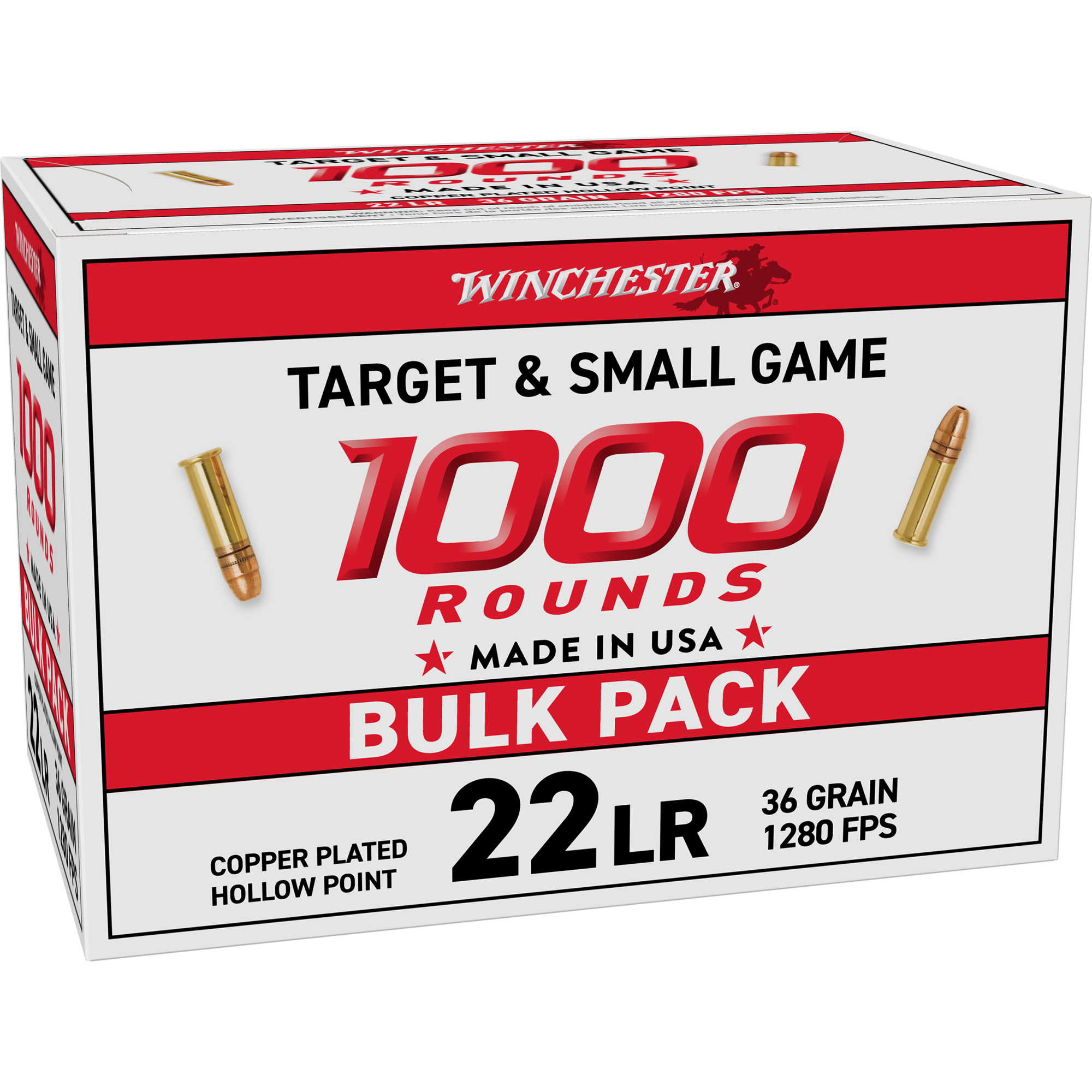 Winchester White Box 22 LR 36 Grain HP 1000/2000 bulk ammo product image